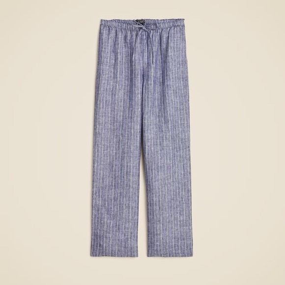 NEW!! J. CREW New Soliel Pants Striped Linen Blue & White Elastic Waist X-Large - Picture 11 of 15